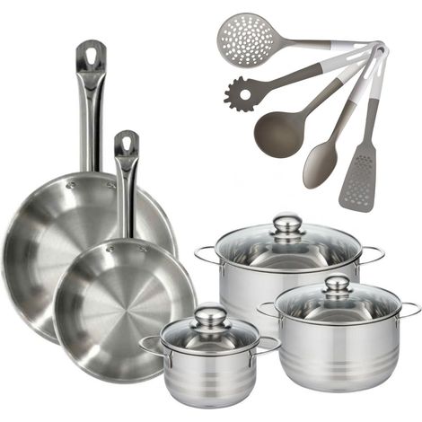 Lot 2 Poêles 24/28 cm Fackelmann Eterna avec 3 Faitouts 16/20/24 cm et 5 ustensiles de cuisine (1/5)