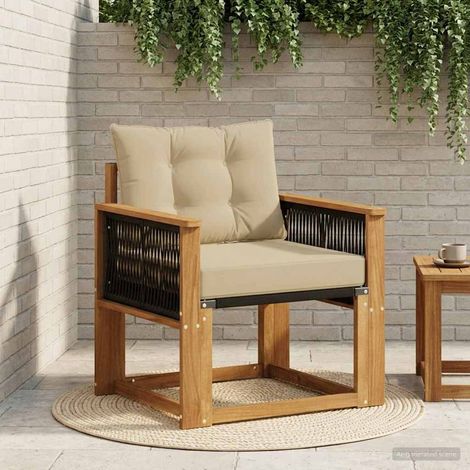 vidaXL Outdoor Middle Sofa Solid Acacia Wood and Textilene Natural