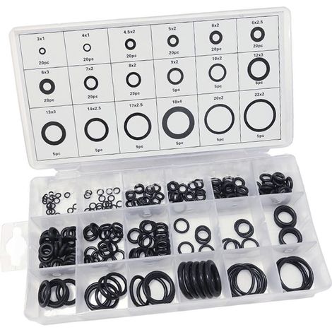 Caja de 225 juntas tóricas NBR, 18 tamaños métricos, color negro – juego impermeable para aplicaciones de fontanería y automoción. (1/5)