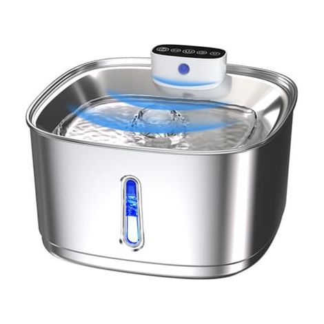 Fontaine à eau sans fil en acier inoxydable pour animaux de compagnie, distributeur automatique rechargeable de 2 L avec capteur à 3 modes, filtration en 3 étapes, plusieurs buses et pompe silencieuse (1/5)