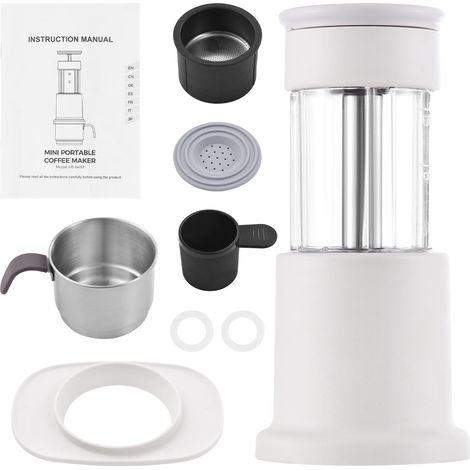 Cafetière portable 2 en 1, compatible avec les capsules NES et le café moulu. Cafetière à pression manuelle avec tasse en acier inoxydable de 120 ml, réservoir d'eau de 80 ml et support adaptateur pou (1/3)