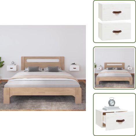 Wand-Nachttische 2 Stk. Weiß 40x29,5x22 cm - Wand-Nachttisch - Kiefernholz Möbel - Weißes Schlafzimmer - Wohnzimmer Deko - Regal (1/5)