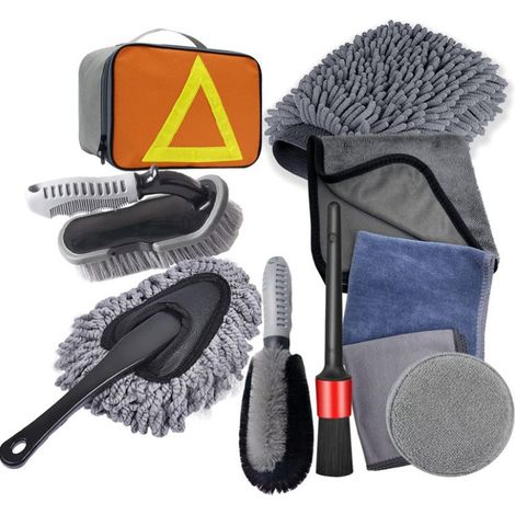 Ensemble de 10 brosses pour jantes de voiture - Gant imperméable et outils de nettoyage multifonctionnels pour jantes, pneus, interstices et conduits de climatisation (1/5)