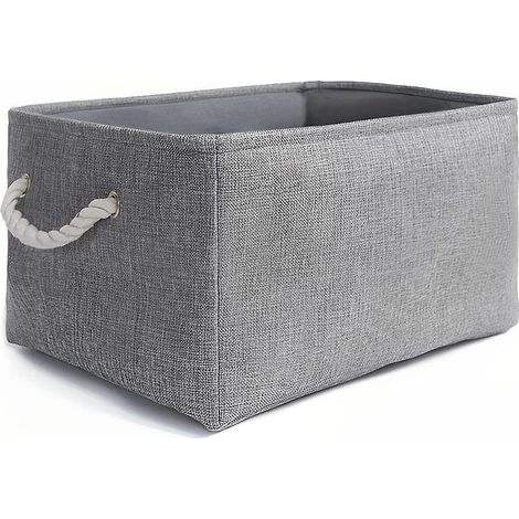 Boîte de rangement pliable en toile grise lavable avec poignées en corde 36 cm x 26 cm x 16 cm (1/5)