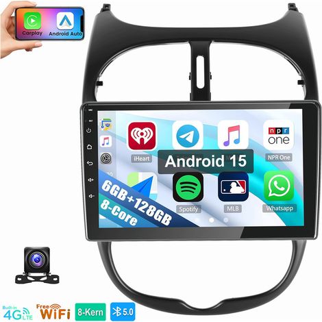 8 cœurs Pour PEUGEOT 206 206CC 206SW 2001-2016 Carplay Autoradio Android 15 GPS 4G LTE 6+128G CAM (1/5)