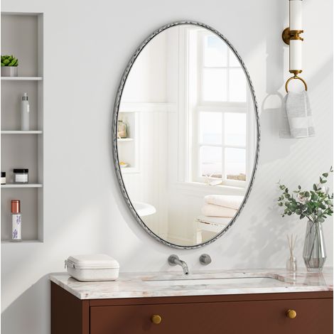 Specchio da bagno da parete, specchio ovale vintage, per bagno, camera da letto, soggiorno, argentato (1/5)