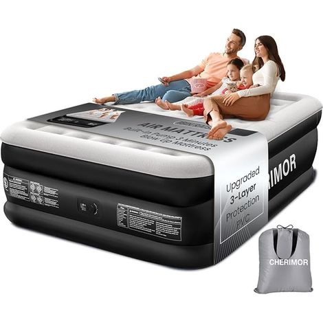 CHERIMOR Double Inflatable Mattress, 203 x 152 x 46 cm Inflatable Bed with Integrated Pump, 3-Min Jump (1/5)