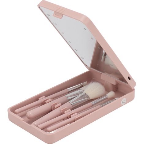 Makeup Brush Set with Mirror Multifunctional Cosmetic Brushes Kit with Rotatable Foldable LED Mirror for Home Dormitory Travel (1/5)