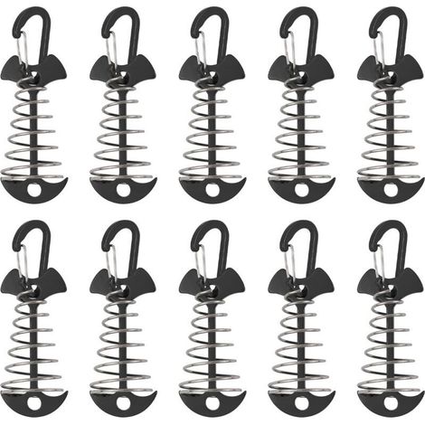 Piquets d'ancrage de pont, lot de 10, en alliage d'aluminium coupe-vent avec boucle à ressort, ancre de camping portable. (1/4)