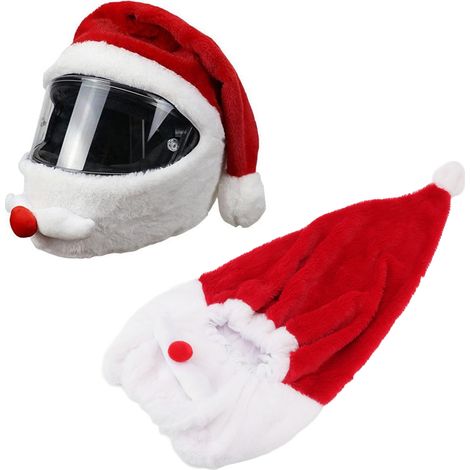Casque de moto, bonnet de Père Noël, bonnet de Père Noël en peluche, accessoires de Noël amusants pour l'extérieur (1/5)