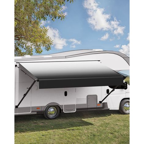Auvent Voiture Camping-car Caravane Latéral 610 cm, Pare-soleil Imperméable, Rétractable et Modulaire, en Vinyle avec Cadre en Alliage d'Aluminium, Réglage Manuel, pour Voiture, Noir Dégradé (1/5)