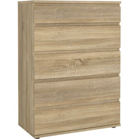 Dmora Kommode mit fünf Schubladen, Eichenfarbe, 76,8 x 106,6 x 40 cm