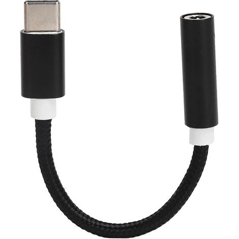 Adaptateur audio Type-C vers AUX 3,5 mm, adaptateur pour casque audio tressé pour LeEco/Xiaomi (noir). (1/5)