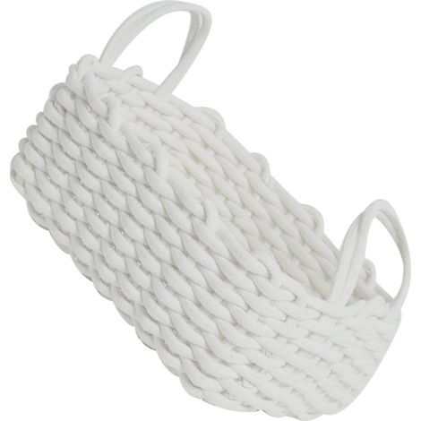 Panier de rangement en corde de coton, tricoté à la main, style scandinave, organiseur de bureau pour clés, snacks, sous-vêtements, blanc 36x25x15 cm (1/5)
