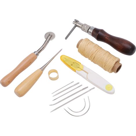 Lederwerkzeugset Praktisches DIY Multifunktions-Schneidewerkzeug für Lederarbeiten, Lederwarenwachs, Garn, Handnähset (1/5)