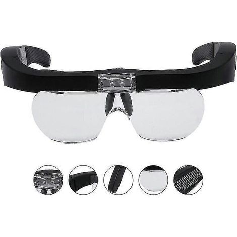 Loupe frontale, loupe de réparation de montres, loupe frontale mains libres avec 2 lentilles et éclairage LED, avec 4 lentilles (1,5x, 2,5x, 3,5x et 5x), pour les loisirs créatifs et la bijouterie. (1/3)
