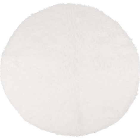 Tapis rond en peluche ultra doux et moelleux, antidérapant, blanc. (1/5)