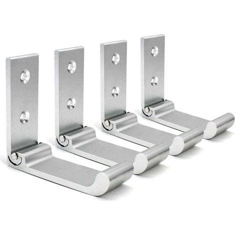 (Argent) Crochets Muraux Pliables, 4 Pièces Support Casque Mural, Crochets pour Manteaux Invisibles, Crochet Mural en Aluminium, Avec Vis, Patère (1/4)