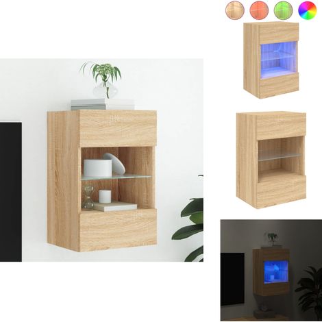 The Living Store Meuble TV mural avec lumières LED chêne sonoma 40x30x60,5 cm - Armoire LED (1/5)