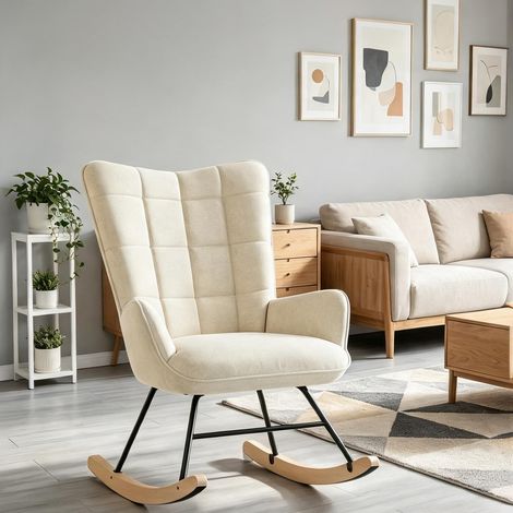 Fauteuil à bascule scandinave en velours beige 171 x 165 x 241 cm (1/5)