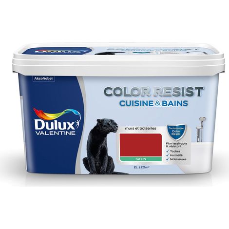 Peinture Color Resist Cuisine & Bains Satin Rouge Industriel 2 L - Dulux Valentine