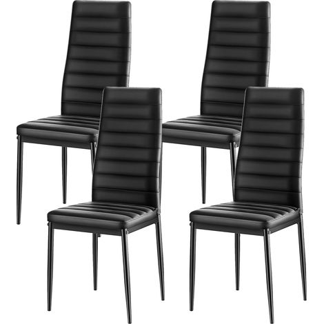 Mophorn Juego de 4 sillas modernas para comedor, tapizadas en cuero sintético, diseño compacto con cojines acolchados y estructura metálica, negro, 465 x 405 x 970 mm, capacidad de carga 136 kg (1/5)