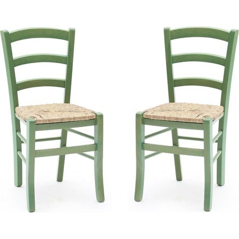 Sedie in legno faggio Verde seduta paglia - VENEZIA SET DA 2 (1/3)