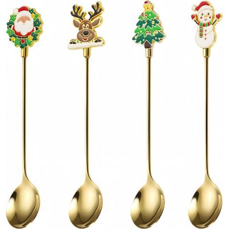 Weihnachtslöffel aus Edelstahl, 4er-Set, 14,8 cm. Weihnachts-, Wohn- und Küchendekoration. (1/5)