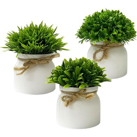 Set of 3 Small Artificial Green Plants – Shelf & Indoor Decoration, Ideal for Office, Kitchen, Bathroom and Living Room