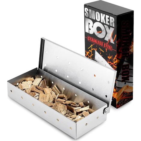 Boîte Fumeur Barbecue en INOX, BBQ Générateur de Fumée Fonctionne avec Barbecue au Charbon de Bois électrique ou Fumoir pour Ajouter Une Saveur Extra Fumée pour Tous Les Aliments Grillés (1/5)