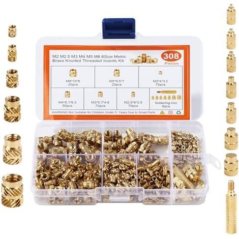 308 pièces Inserts Filetés, Insert Fileté Metal avec Boîtes en Plastique, pour Impression 3D M2 M2,5 M3 M4 M5 M6 Filetage à Souder en Laiton avec Aide au Soudage (1/5)