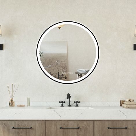 Specchio bagno Tondo Diametro 80cm Retroilluminato Con Led, Antiappannamento + 3 Luci + orologio (1/5)