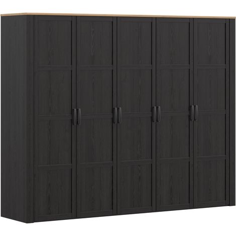 Armoire Forte Chisbury BHLS951-M954 5 portes chêne et noir 265,6×59,6×214 cm (1/5)