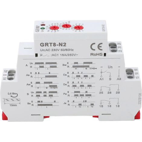 Relais temporisé multifonctionnel, boîtier ignifugé, voyant LED, relais répéteur électronique, 230 V CA