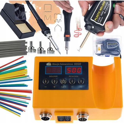 Rosfix Set Orange Husky OH660 Lötstation + Cosmico RSC100W Kunststoffschweißgerät – 2in1 Heißluft & Kolben  660 W, LED, 500 °C  400 Klammern, 5 Kunststoffdrähte  Reparaturset