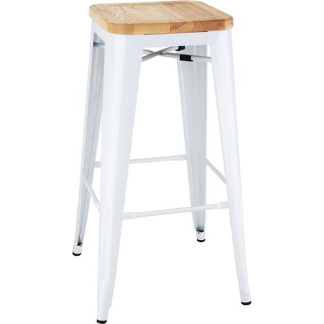 Tabourets hauts Bistro avec coussin d'assise en bois blanc (paquet de 4) - BOLERO (1/5)
