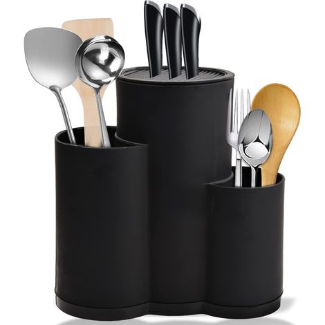 Bloc à couteaux 3 pouces sans couteau, support rond universel non équipé avec porte-ustensiles, bloc à couteaux vide peut contenir 12 couteaux de 8 pouces, convient à tous les couteaux de cuisine (1/5)