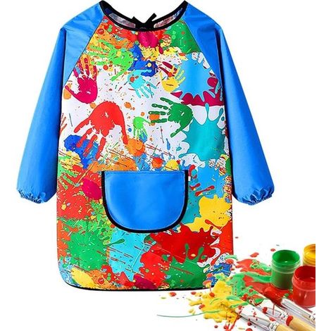 Tablier de peinture - 70 cm - Bleu - Tablier de dessin pour enfants - Tablier de loisirs créatifs (1/5)