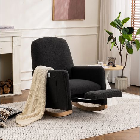 Sillón mecedora con reposapiés y teddy gris oscuro OKMYHOME (1/5)