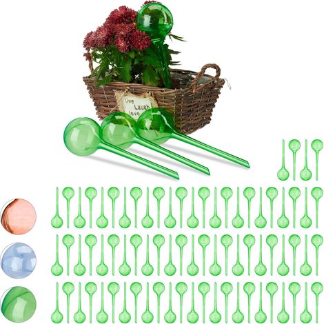 Set of 80 Relaxdays Watering Globes, Regulated Irrigation, 2 Weeks, Pot Plants, Plastic Sphere, Bulb, Green