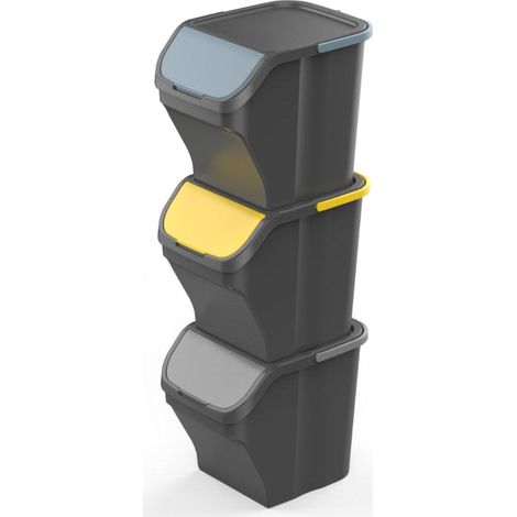 Kit 3 Pezzi Tris Pattumiera Raccolta Differenziata 3x25 Litri con maniglia Corpo NERO Kit 3 Pezzi - Corpo Nero (1/5)