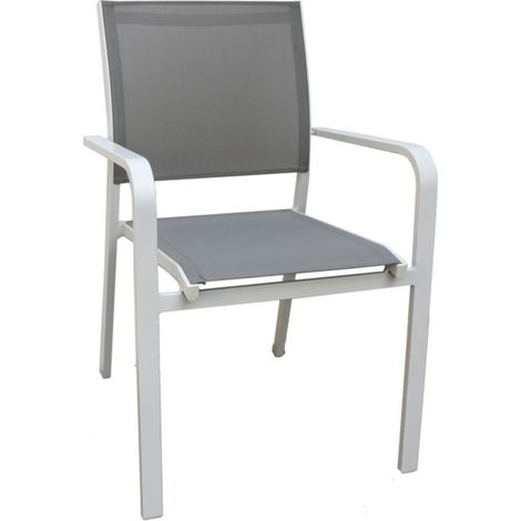 Set 4 Sedie Bar e Giardino in Alluminio Bianco con Seduta Grigia Sedie Impilabili per Esterni