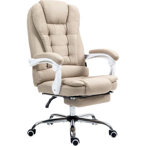 Fauteuil de direction, chaise d'ordinateur avec repose-pieds, dossier réglable et accoudoirs rembourrés en lin beige.