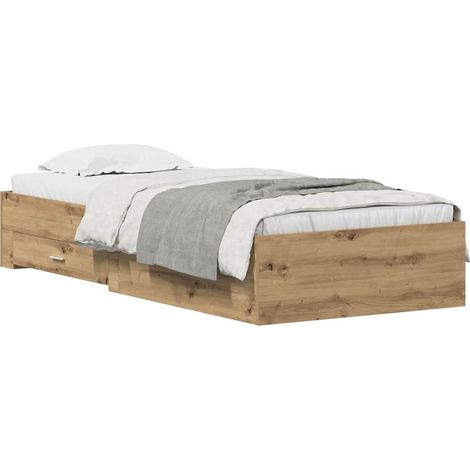 Lit simple Lit adulte Cadre de lit Chêne artisanal 90 x 190 cm Bois d'ingénierie (1/5)