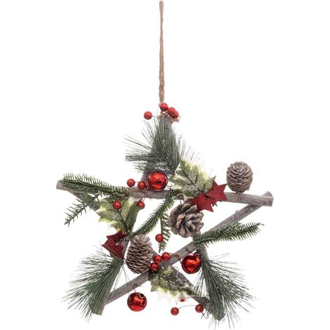 Hängeleuchte Natur Stern Zweig rot 30cm - Feeric lights & christmas
