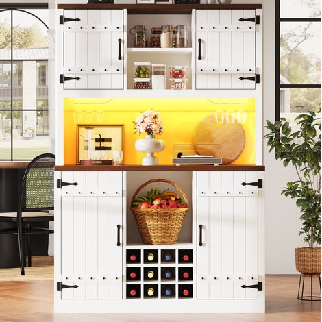 Küchenhochschrank mit RGB-LED, verstellbaren Regalen, Flaschenregal, Weiß HAVRYA (1/5)