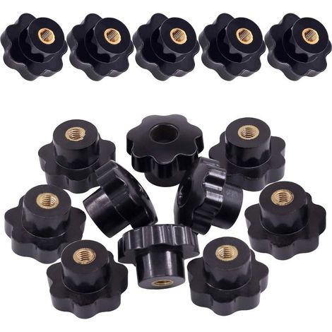 15 Pièces Boutons étoile M8x38mm, Ecrou étoile M8 Bouton de Serrage Tête étoile Traversante pour Machine-outil, Noire (1/5)