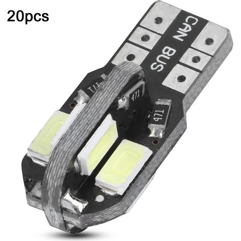 Lot de 20 ampoules LED T10 W5W 194 168 5730, 8 SMD, témoin de gabarit, feux latéraux, compatible Canbus, blanc, pour voiture. (1/3)