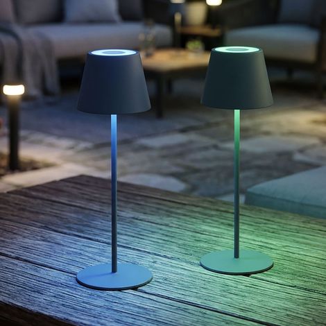 LED Tischleuchte Tischlampe Außenleuchte Gartenlampe Akku RGB Farbwechsel Dekolampe, 2W 270lm warmweiß, DxH 12 x 38 cm, 2er Set (1/5)