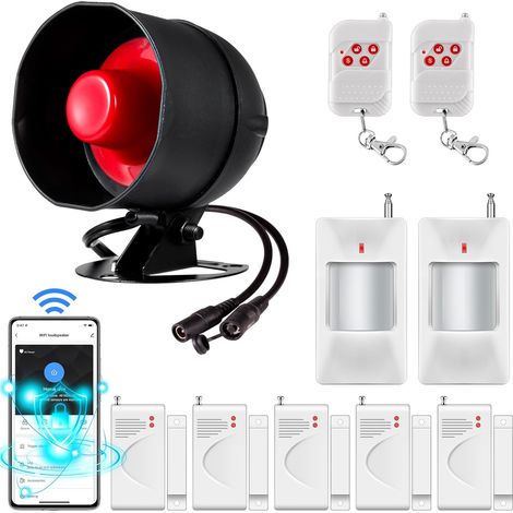 1 Kit Alarme Wifi, Sirène 120 Db, Capteur Porte, Détecteur Mouvement, Télécommande, Maison Garage (1/5)